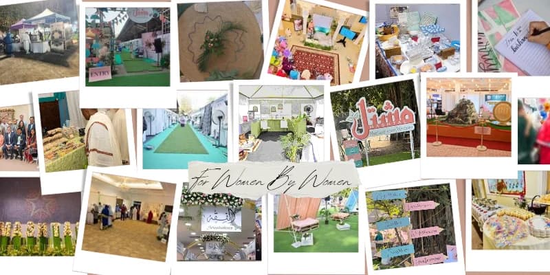 A collage of stalls, decor and visitors from past Mashtal exhibitions